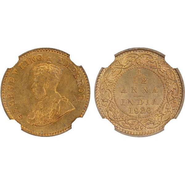 BRITISH INDIA: George V, 1910-1936, AE 1/12 anna, 1926(b), NGC MS67