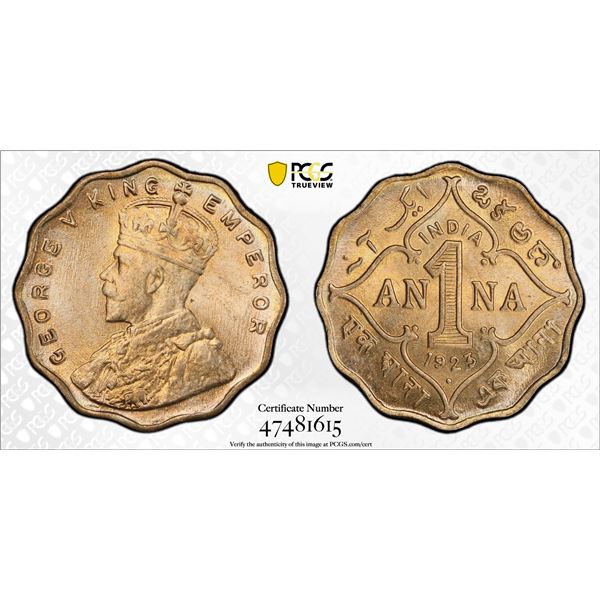 BRITISH INDIA: George V, 1910-1936, 1 anna, 1923(b), PCGS MS65