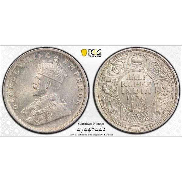 BRITISH INDIA: George V, 1910-1936, AR 1/2 rupee, 1930(c), PCGS MS63