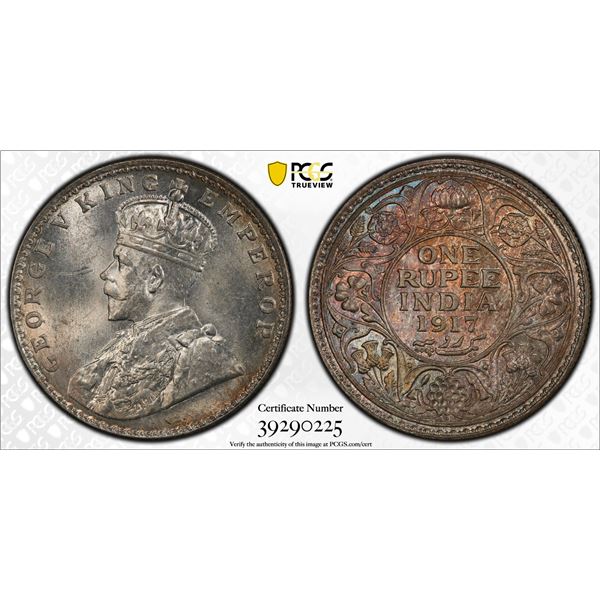 BRITISH INDIA: George V, 1910-1917, AR rupee, 1917(b), PCGS MS64