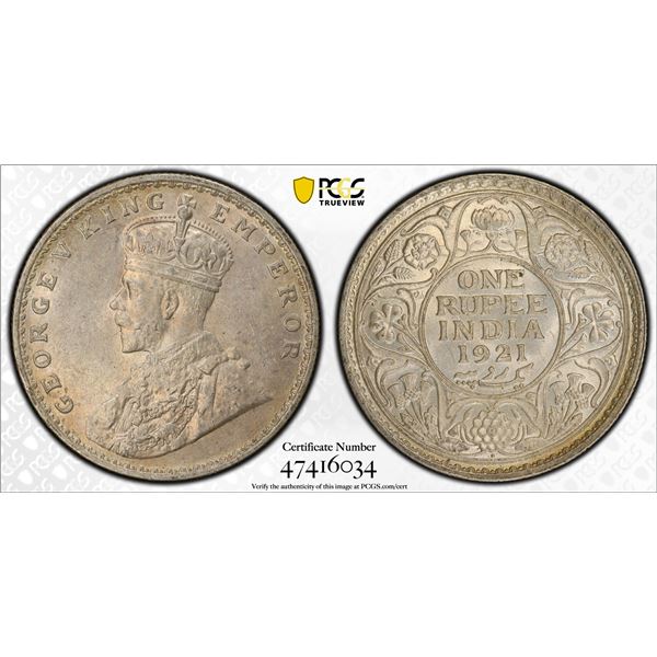BRITISH INDIA: George V, 1910-1936, AR rupee, 1921(b), PCGS MS63