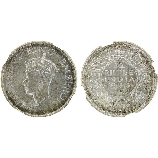 BRITISH INDIA: George VI, 1936-1947, AR 1/4 rupee, 1940(b), NGC MS62