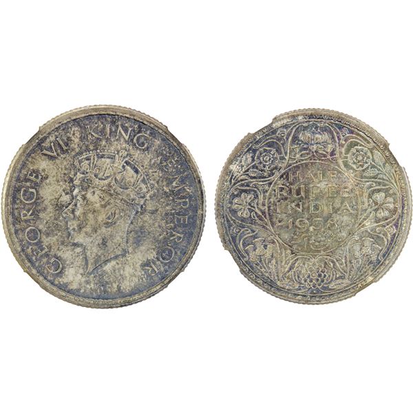 BRITISH INDIA: George VI, 1936-1947, AR 1/2 rupee, 1938(b), NGC MS63