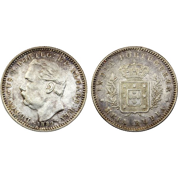 PORTUGUESE INDIA: Luiz I, 1861-1889, AR 1/2 rupia, 1881, EF