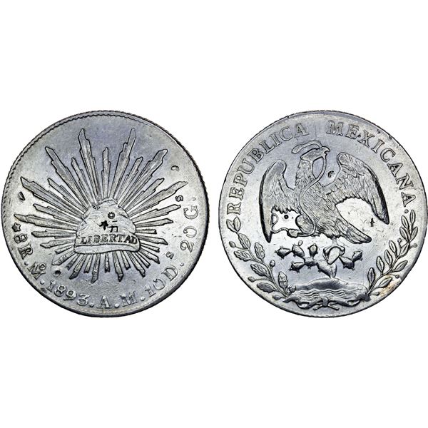 CAMBODIA: Chopmarked Coins: Mexico: Republic, AR 8 reales, 1893-Mo, EF