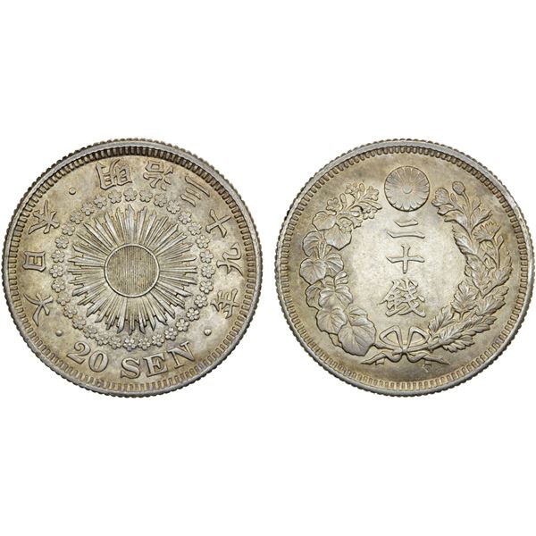 JAPAN: Meiji, 1868-1912, AR 20 sen, year 39 (1906), AU