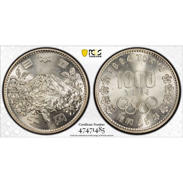 JAPAN: Showa, 1926-1989, AR 1000 yen, year 39 (1964), PCGS MS67