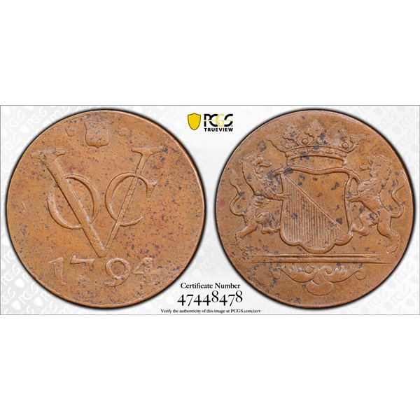 NETHERLANDS EAST INDIES: United East India Company, AE duit, Utrecht, 1794, PCGS MS61 BN