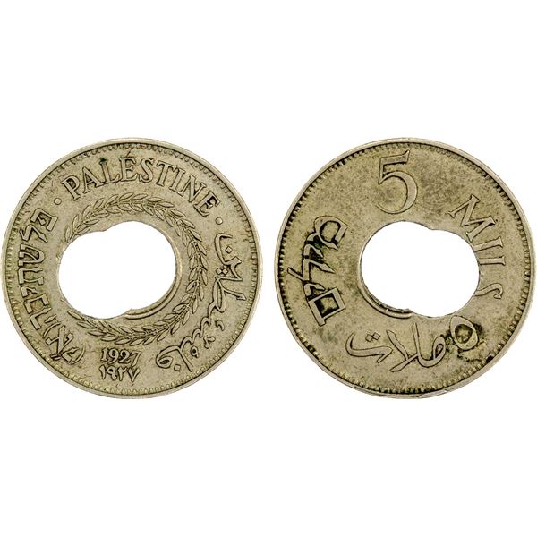 PALESTINE: British Mandate, 5 mils, 1927, EF