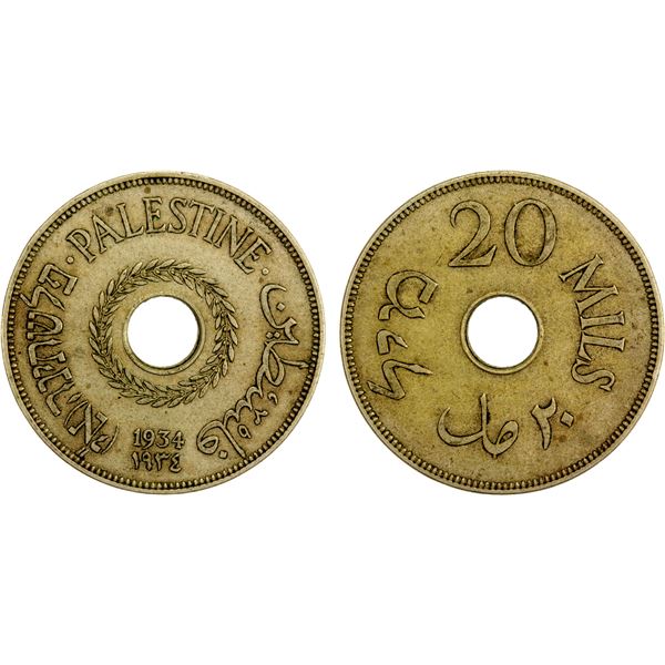 PALESTINE: British Mandate, 20 mils, 1934, Choice VF