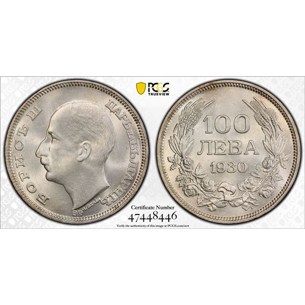 BULGARIA: Boris III, 1918-1943, AR 100 leva, 1930-BP, PCGS MS63
