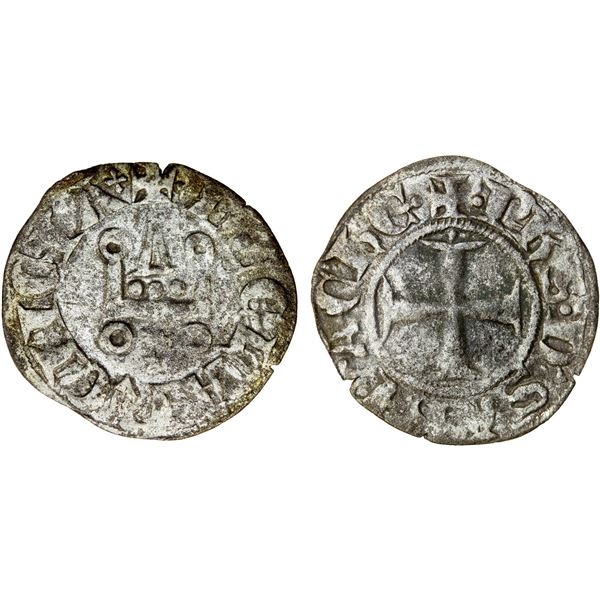CRUSADERS: ACHAIA: Philip of Savoy, 1301-1306, BI denier tournois (0.66g), ND, crude VF