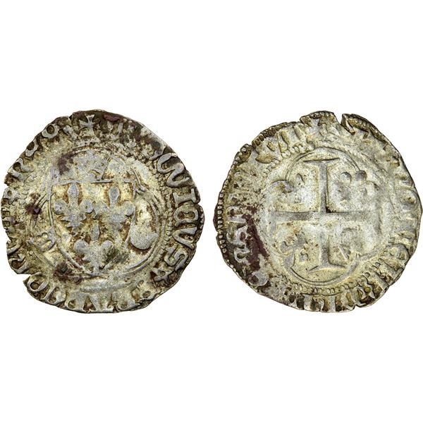 FRANCE: Louis XI, 1461-1483, AR blanc à la couronne (2.73g), Lyon, About VF