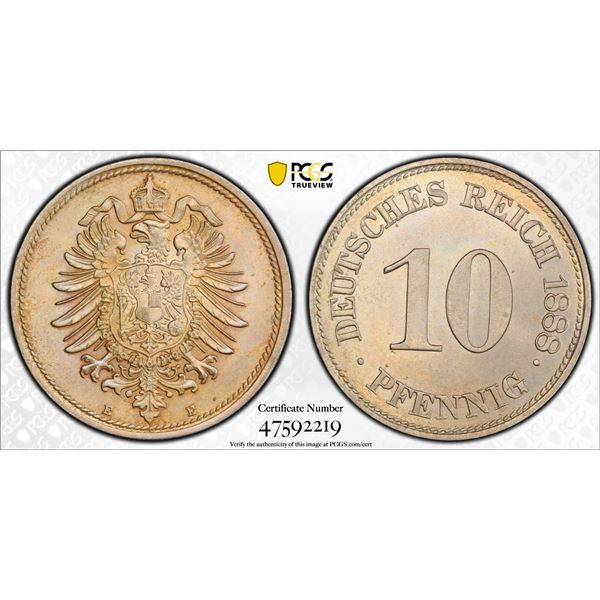 GERMANY: Kaiserreich, 10 pfennig, 1888-E, PCGS MS64