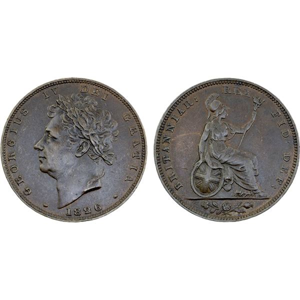 GREAT BRITAIN: George IV, 1820-1830, AE farthing, 1826, EF