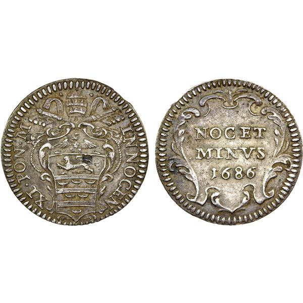 PAPAL STATES: Innocent XI, 1676-1689, AR grosso (1.16g), 1686, EF