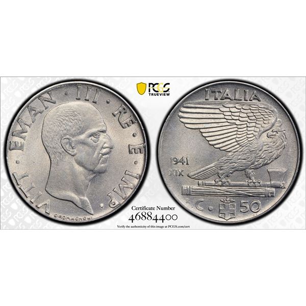 ITALY: Vittorio Emanuel III, 1900-1946, 50 centesimi, 1941-R, PCGS MS64