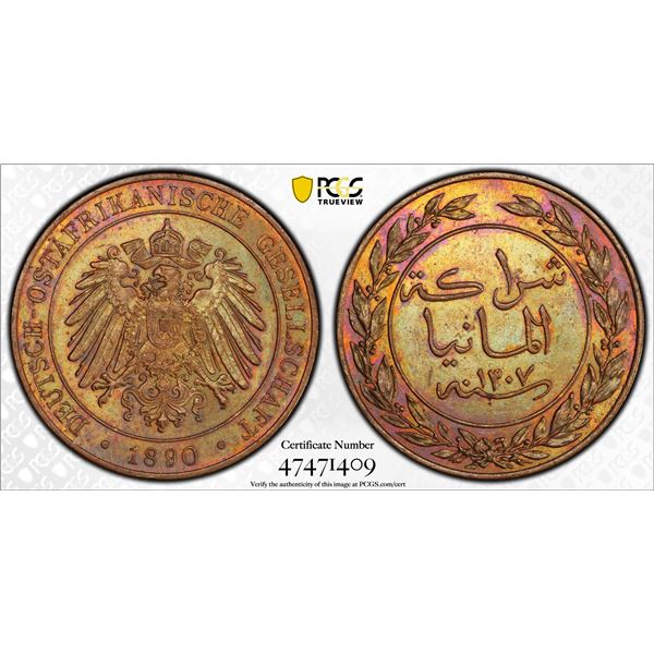 GERMAN EAST AFRICA: Wilhelm II, 1891-1918, AE pesa, 1890/AH1307, PCGS MS63 BN
