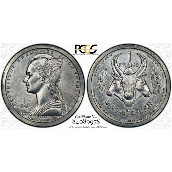 MADAGASCAR: French Colony, franc, 1948, PCGS Specimen 64