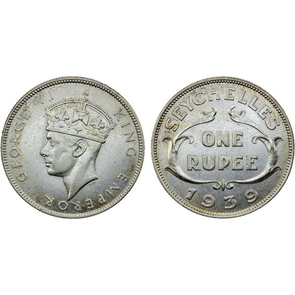 SEYCHELLES: George VI, 1936-1952, AR rupee, 1939, EF
