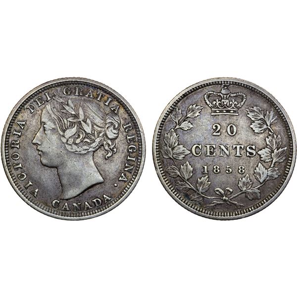 CANADA: Victoria, 1837-1901, AR 20 cents, 1858, VF