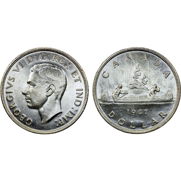 CANADA: George VI, 1936-1952, AR dollar, 1947 (blunt 7), EF-AU