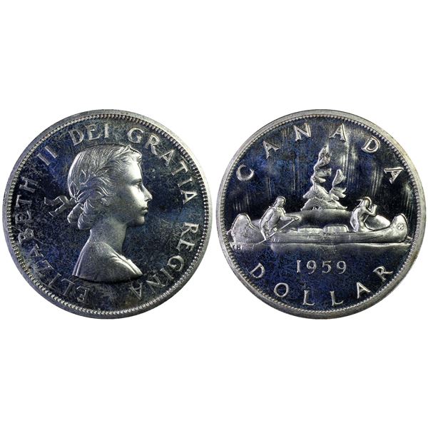 CANADA: Elizabeth II, 1952-2022, AR dollar, 1959, PCGS ProofLike Unc 66