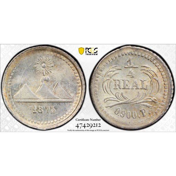 GUATEMALA: Republic, AR 1/4 real (cuartilla), 1875/3, PCGS MS67