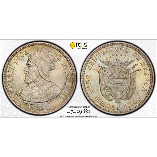 PANAMA: Republic, AR 10 centesimos, 1904, PCGS MS65