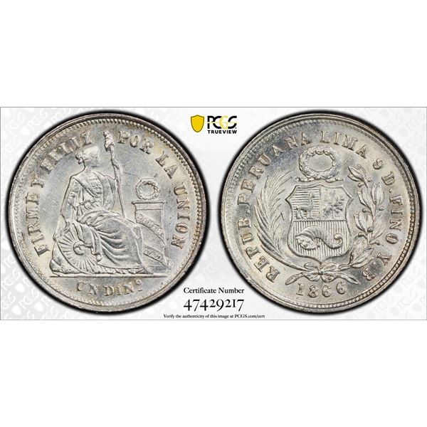 PERU: Republic, AR dinero, 1866, PCGS MS64
