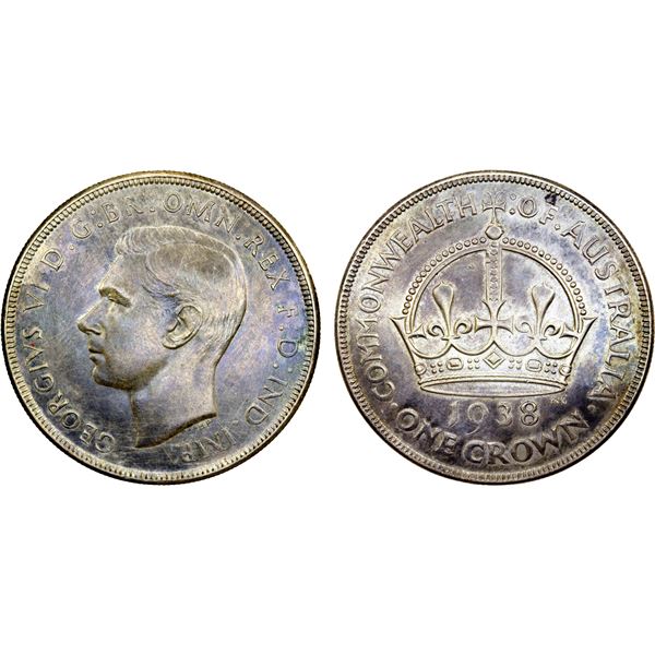 AUSTRALIA: George VI, 1936-1952, AR crown, 1938(m), choice EF