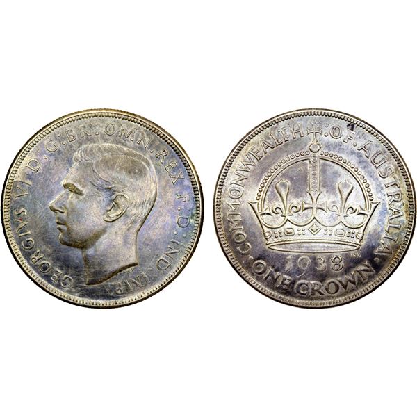 AUSTRALIA: George VI, 1936-1952, AR crown, 1938(m), choice EF