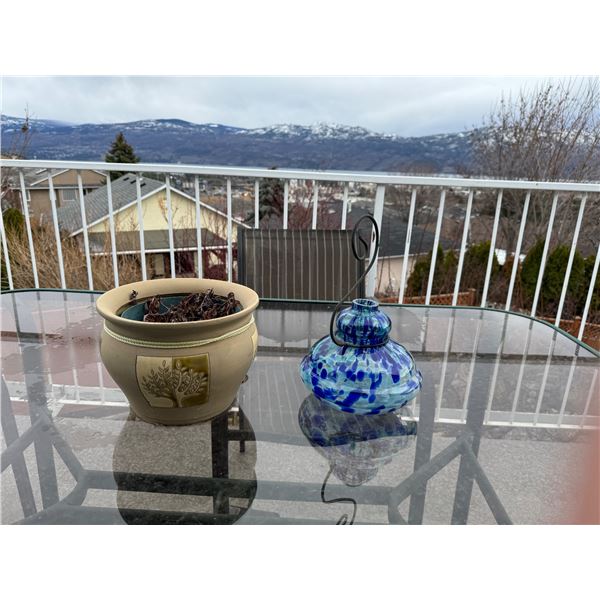 Planter and blue glass