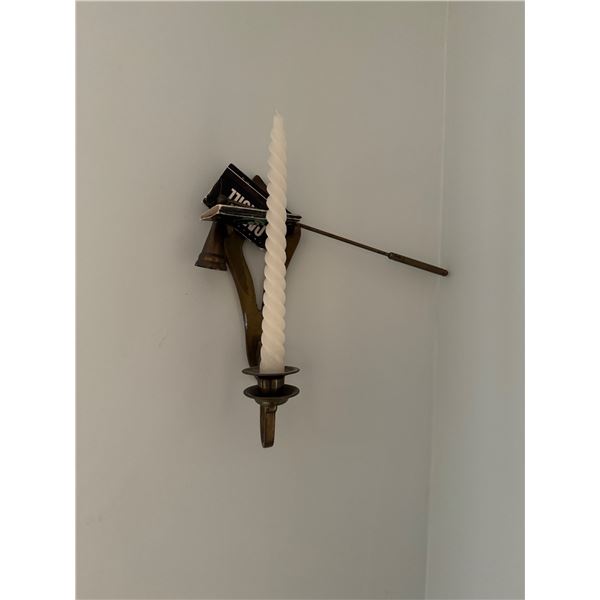 Brass candle holder with candle snuffer