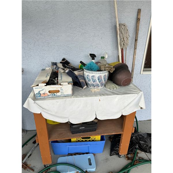 Garden table and contents