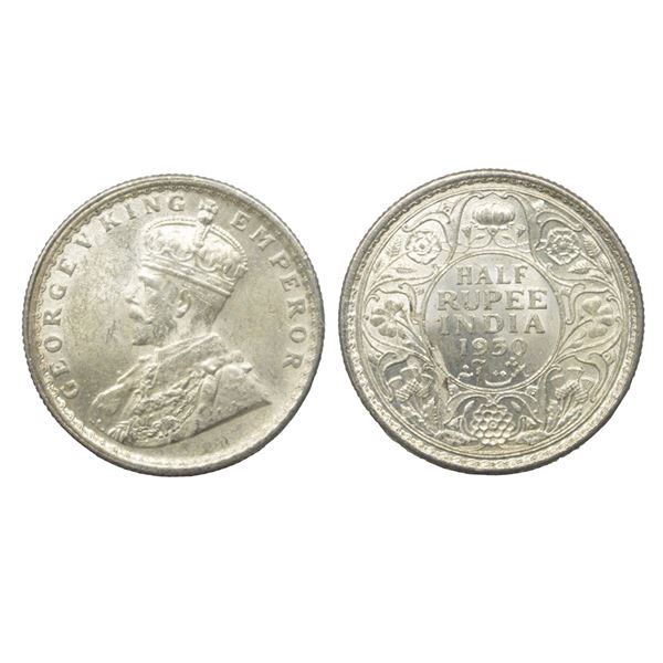 1930, King George V, Silver 1/2 Rupee, calcutta mint