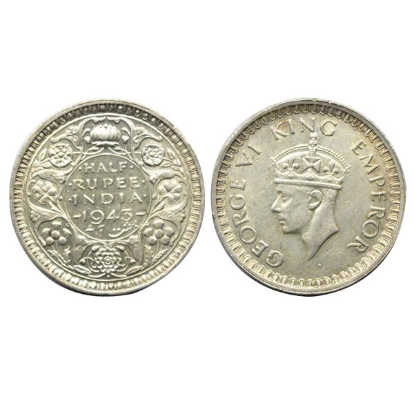 1943, half rupee, unc