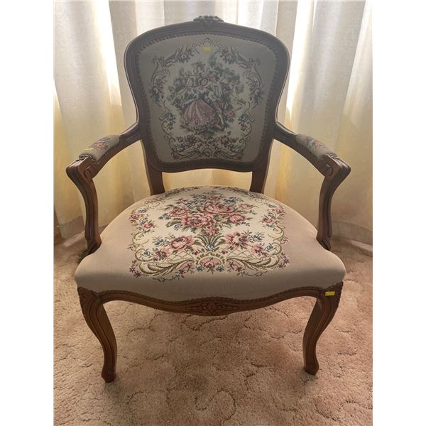 Antique Sitting Chair With Floral Upholstered Seat 25Lx24Dx35H