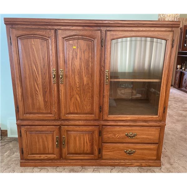 Solid Wood Entertainment Center With 2 Drawers & 3 Cabinet Doors 53.5Lx21Dx52.5H