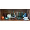 Image 1 : Entire Contents Of Shelf - Includes Color Glass Vases, Ashtrays, & More