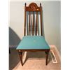 Image 1 : Solid Wood Handcrafted Dining Chair With Blue Upholstered Seat 20.5Lx18Dx42H