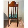 Image 5 : Solid Wood Handcrafted Dining Chair With Blue Upholstered Seat 20.5Lx18Dx42H