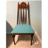 Image 1 : Solid Wood Handcrafted Dining Chair With Blue Upholstered Seat 20.5Lx18Dx42H