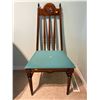 Image 1 : Solid Wood Handcrafted Dining Chair With Blue Upholstered Seat 20.5Lx18Dx42H