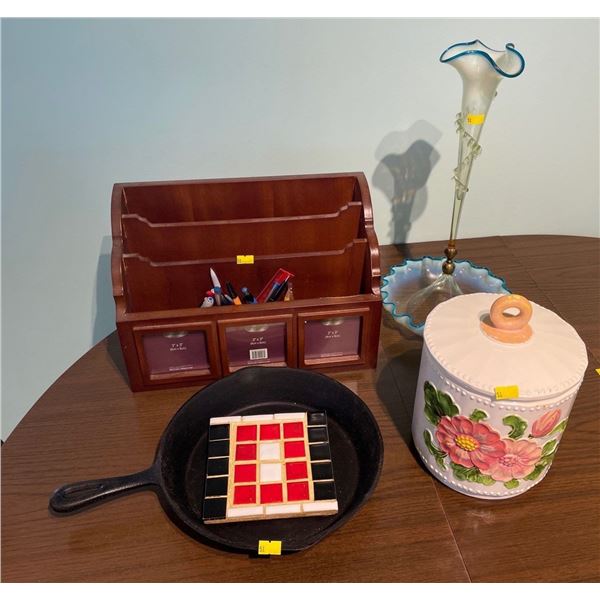 Assorted Collection Of Home & Kitchen Items - Vintage Blown Glass Vase, Wooden Organizer & More
