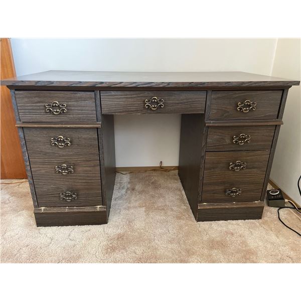 Wooden Executive Desk With 7 Drawers - Desk Only, Contents Included.