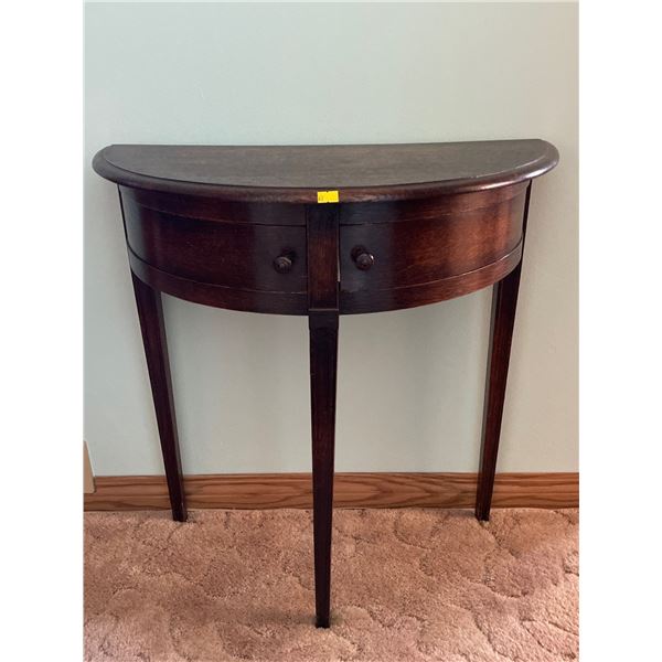 Vintage Retro Solid Wood Hand Crafted 2 Drawer Half Moon Table 27Lx13Dx28H