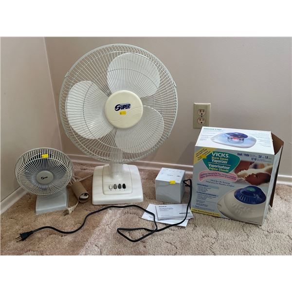 Assorted Collection Of Home Items - 2 Oscillating Fans, Sony Clock Radio & More