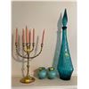Image 1 : Assorted Collection Of Inside Home Decor - Blue Glass Decanter, Candle Holder & More