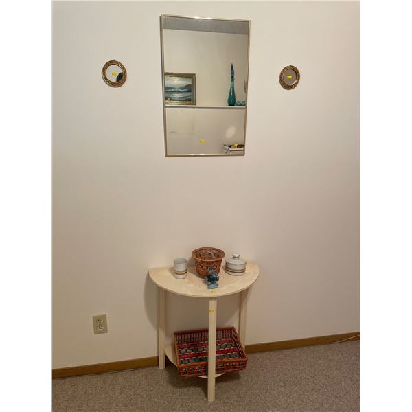 Assorted Collection Of Home Items - 3 Mirrors, Half Moon Table & Misc Decor